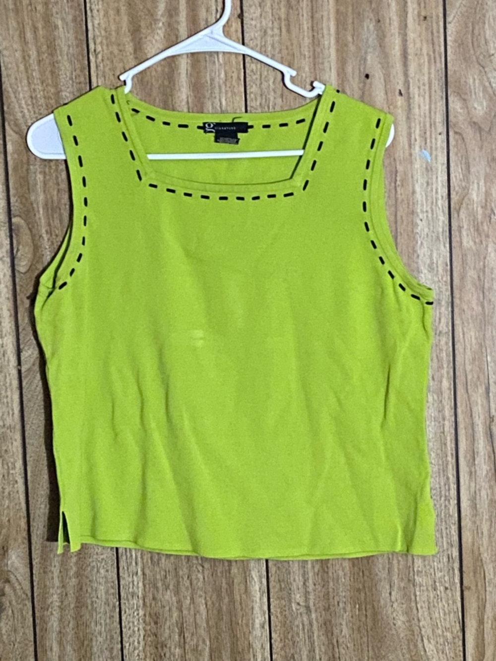 Signature Bright Lime Green Square Neck Knit Tank